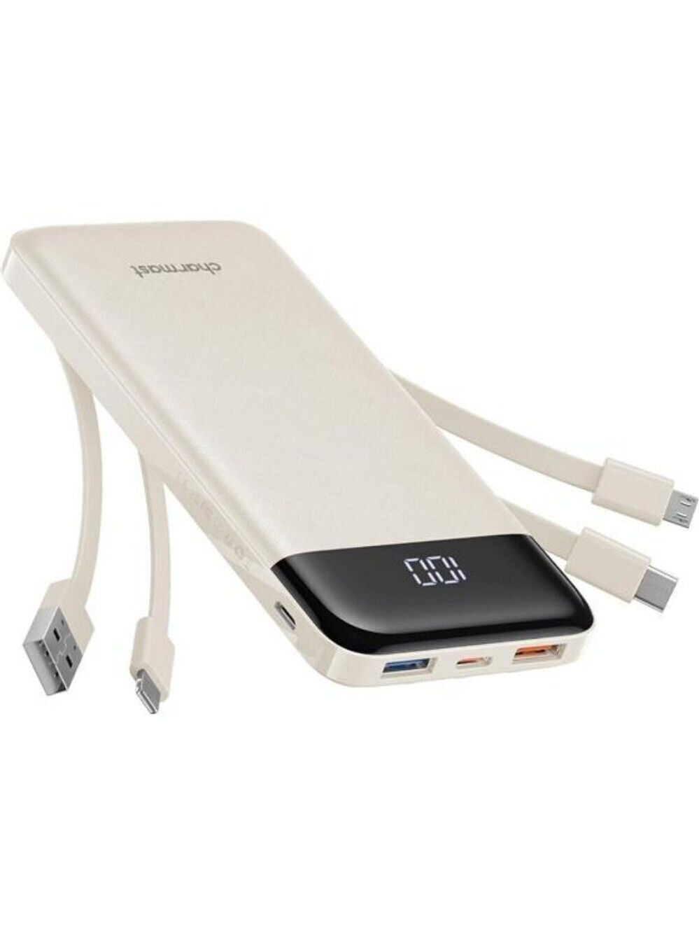 Slim Portable Charger 10000mAh Power Bank Built In Cables Fast Charging